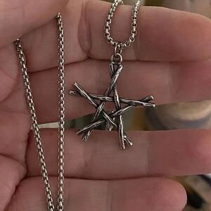 Stainless Steel Rustic Sticks Pentagram Pendant Necklace